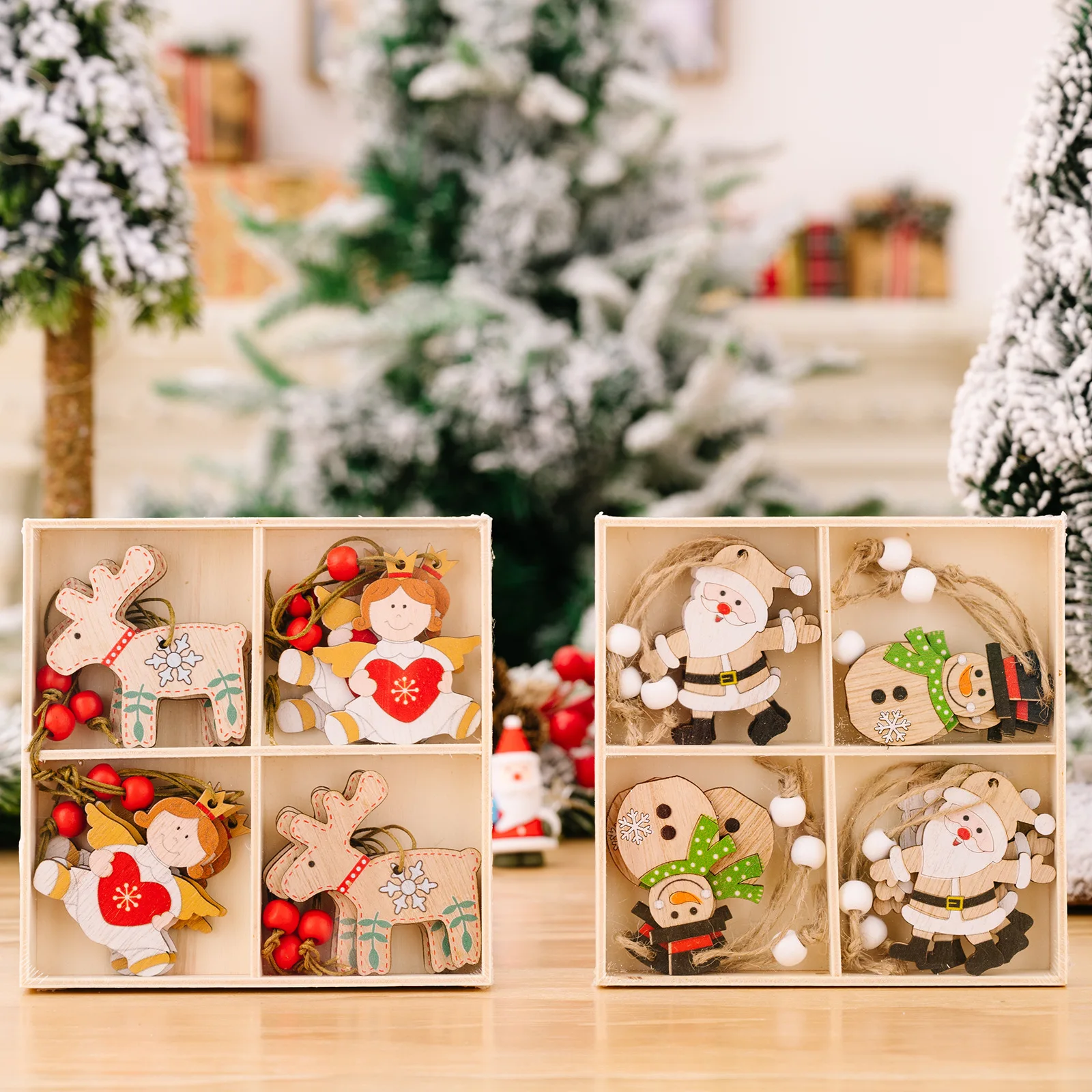 12pcs/Box Vianočné Auto Drevené Prívesky Vianočný Strom Visí Ozdoby, Vianočné Dekorácie pre Domov Deti Darček Noel Navidad Dekor