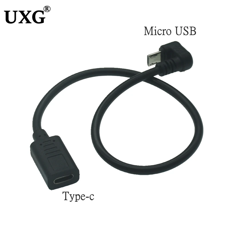 180 Stupňov Nahor Zahnutá Micro USB v tvare U Samec Na USB-Typ C-c Ženské Prenos Dát Rozšírenie Plnenie Sync Kábel, Kábel 30 cm