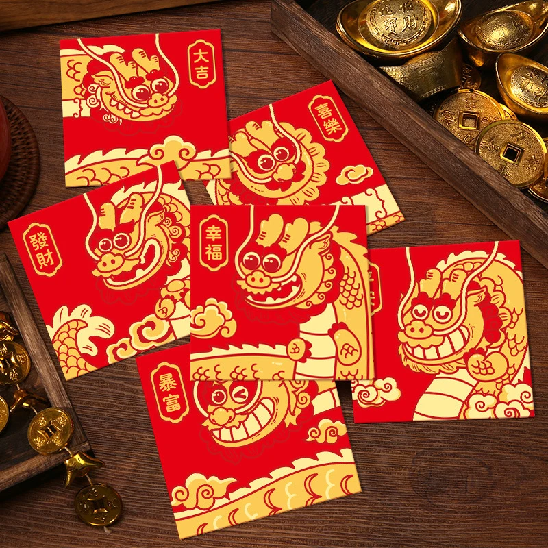 6PCS 2024 Rok Draka Červené Obálky Pre Jarný Festival Čínsky Nový Rok Hongbao Pre Lunárny Rok Dekorácie
