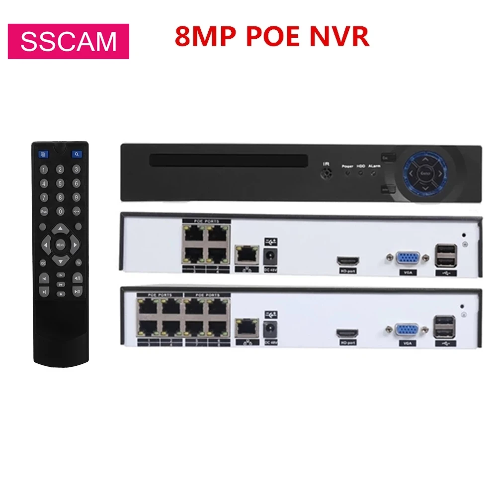 8MP IP POE NVR 48 Watt 4CH 8CH Network Video Recorder XMEYE P2P ONVIF 4K Detekcia Pohybu Záznamník Pre 2MP 4MP 5MP POE IP Kamera