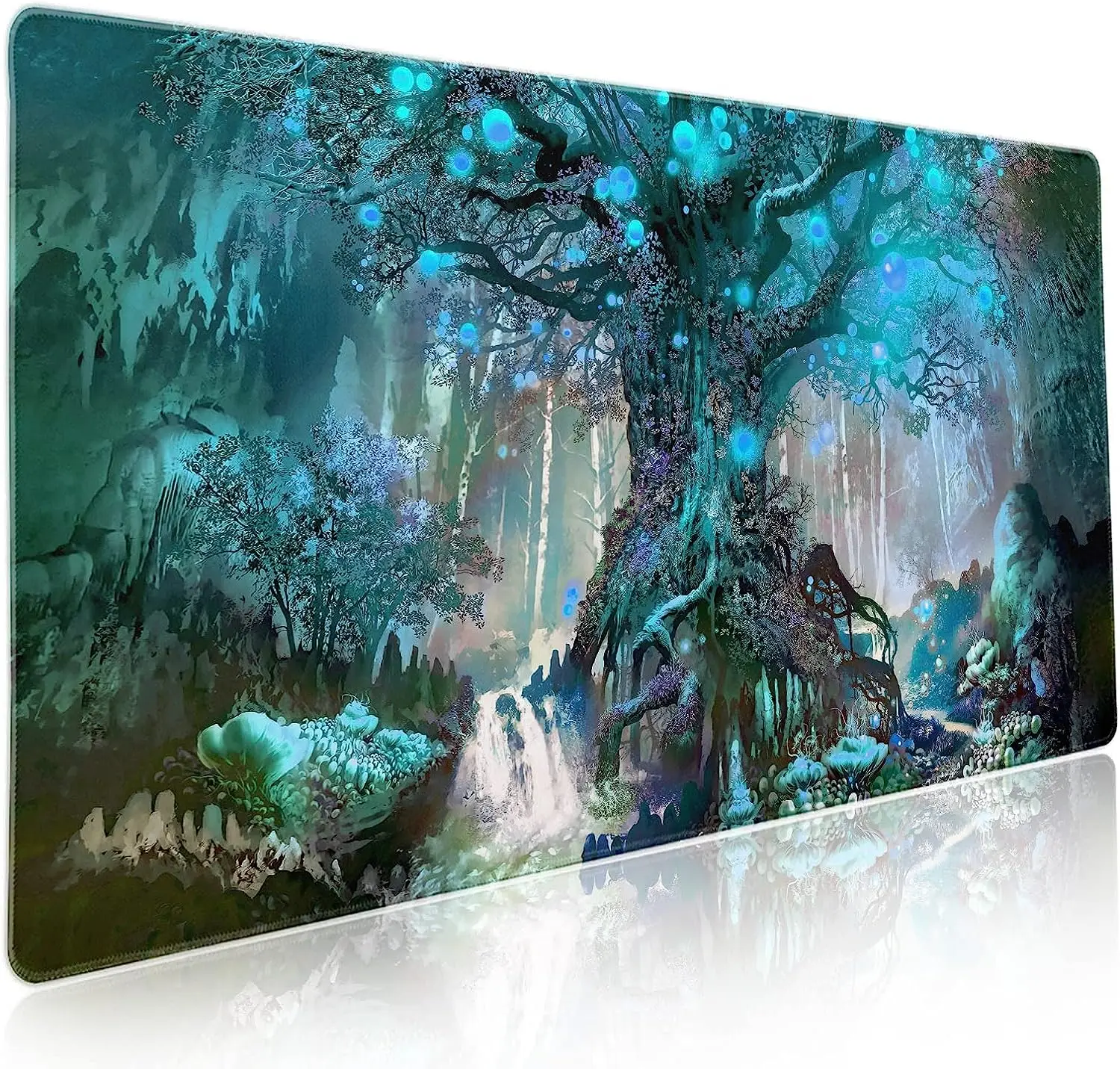Modrá Čarovný Strom Života Herné Podložka pod Myš XXL Fantasy Lesa Príbehy Mousepad protišmykovým Gumovým Base Stitched Okraj 35.4 x 15.7 palec