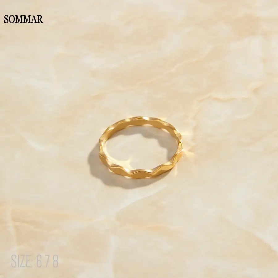 SOMMAR Nové Predaj 18KGP Zlatom veľkosť 6 7 8 Dievča prst Prsteň Jednoduché Zvlnenie Krúžok krúžok mužov, Svadobné Šperky, Doplnky