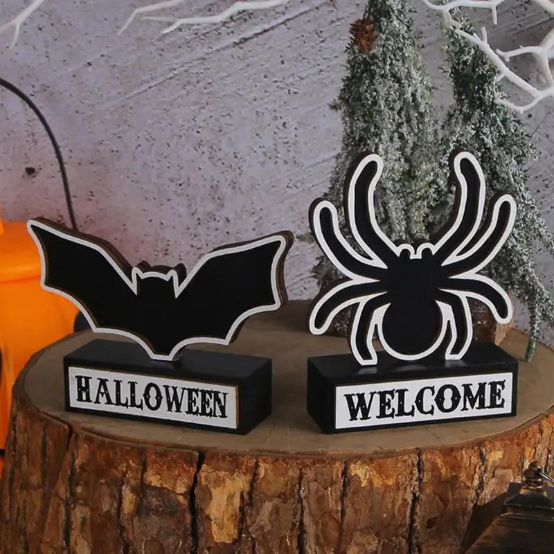 Spider Tabuľka Podpísať So stojanom Halloween Drevené Bat Ornament Tvorivé 3D Zvierat Rekvizity Strašidelný Dom, Prázdninový Vonkajšie Strany Dodávky